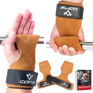 Weight Lifting Wrist Strap, Double Layer Leather Wrist Strap for Deadlift and Powerlifting, Adjustable Neoprene Padded Gym Workout Lifting Hooks (Pair) COFOF