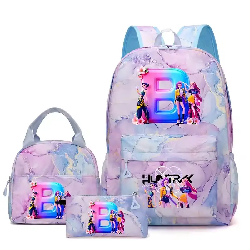 kpop-Marble Character Graphic 3 In 1 Backpack Set Laptop Backpack Lunch Bag Pencil Case Combo