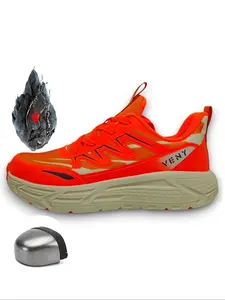 Men's Graphic Print Lace Up Insurance Shoes, Casual Sporty Stable Anti-slip Working Shoes, Fashionable Durable Lightweight Steel Toe Anti-smash and Anti-puncture Shoes for Daily Wear