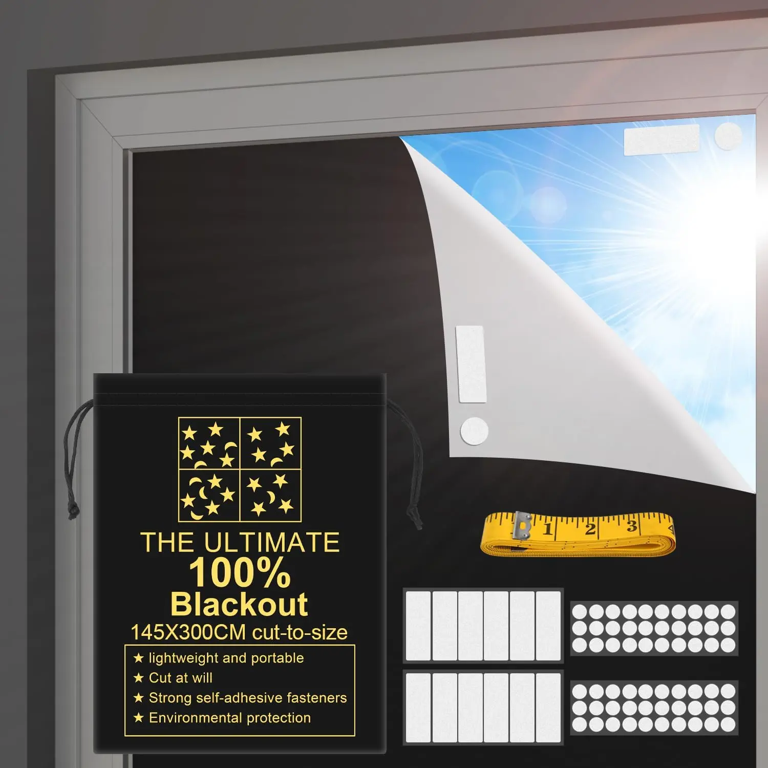 Portable Blackout Shades (118" x 57") Travel Window Blackout Curtains,  Blackout Material Temporary Blackout Blinds for  , Bedroom, Caravan, Office or Travel Use