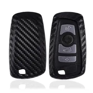 iJDMTOY Carbon Fiber Finish Soft Silicone Key Fob Cover For BMW 1 2 3 4 5 6 7 Series X1 X3 X4 Keyless Smart Key (Black Twill Weave Pattern)