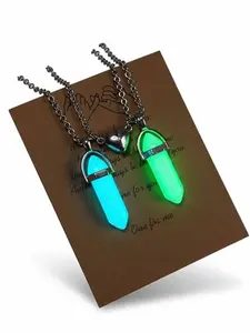 Magnetic Couple Matching Split Heart Necklace Crystal Mutual Attraction Pendant Best Friends Friendship Jewelry Gift