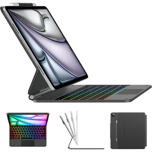 Edge Keyboard Case for iPad Air 13-inch(M4/M3/M2, 2025/2024) & iPad Pro 12.9-inch(6th/5th/4th/3rd Gen), Magic Keyboard with 11-Color Backlight, Multi- Trackpad, Pencil Holder, Space Grey