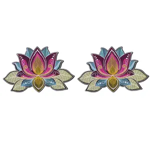 2Pcs large lotus iron on patches with floral embroidery design, suitable for clothing and bags DIY personalization
