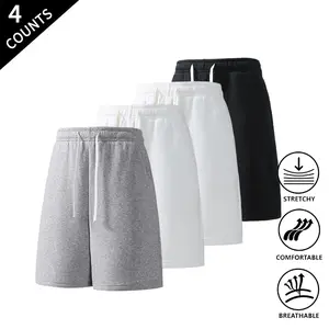 4-Pack Summer Vibes Men’s Oversized Loose Sweat Shorts with Elastic Drawstring, Soft & Breathable, Casual Gym Shorts for Summer
