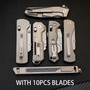 Portable Folding Utility Knife TGZUO, Multi-purpose Outdoor Cutter with 10 Sharp Replaceable Blades for Everyday Cutting