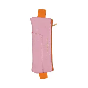 Vegan Leather Pen Pouch - Pink + Orange