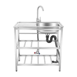 Freestanding 201 Stainless Steel Kitchen Sink with Faucet Filter and Gloves Portable Single Bowl for Home Kitchen Cafe Bar Outdoor Backyard Garden Pet Shop