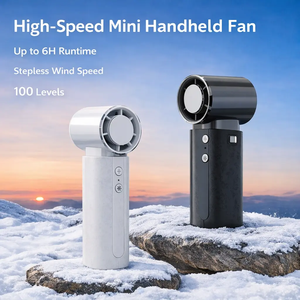 Aibesser Portable Handheld Turbine Cooling Fan - Adjustable Speeds Fan, 5 Speeds, 3600mAh Battery, 9m/s Wind, USB Rechargeable, 15000 RPM, Ideal for Travel & Outdoor Activities