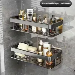 Wall-Mounted Storage Rack Set (with 2 Hooks), Heavy-Duty Plastic No-Drill Adhesive/screw Installation, Multi-Layer Shower Organizer