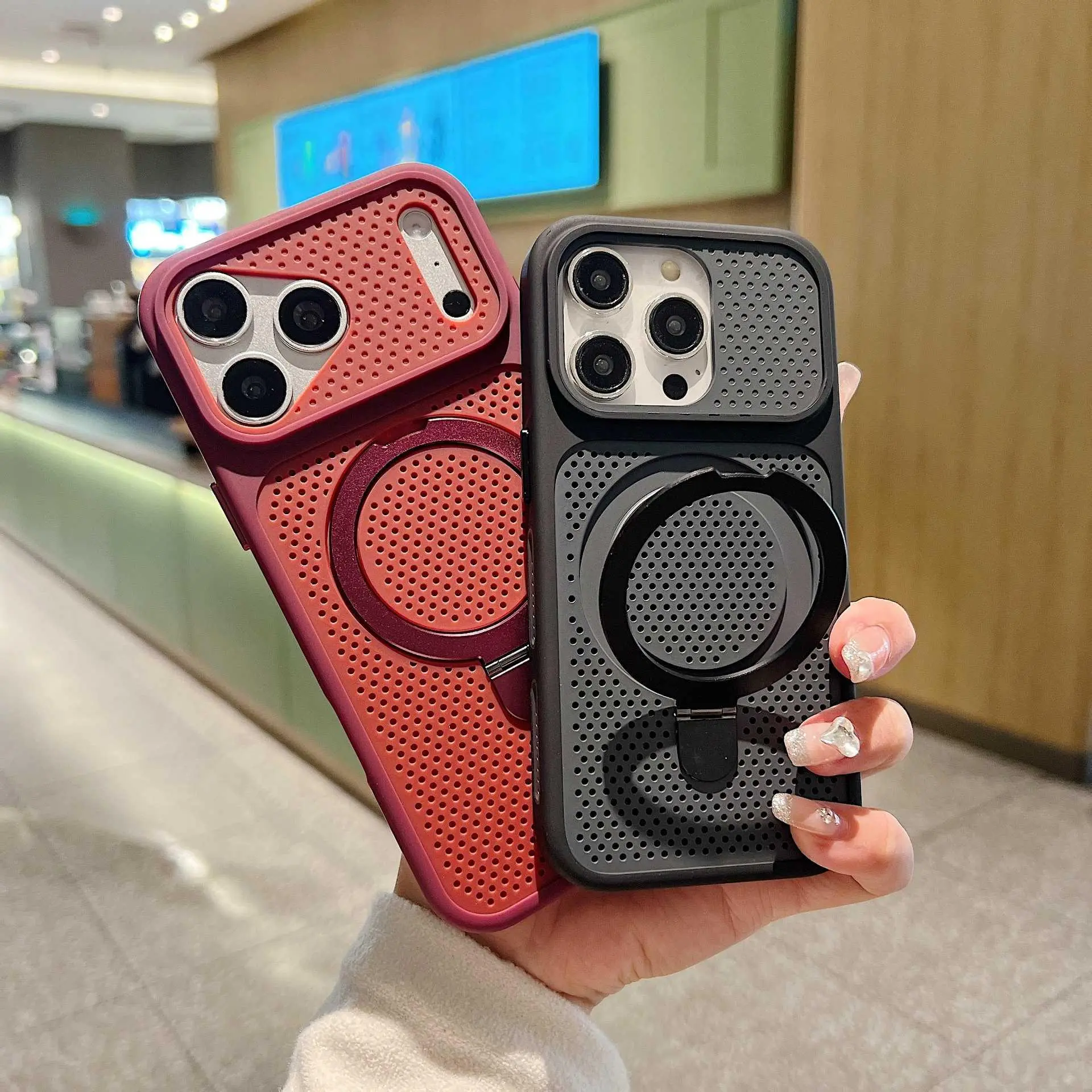 Hollow Honeycomb Heat Dissipation For iPhone 17 Pro Max Two-Tone Magnetic Stand Phone Case For iPhone 16 Hard Case For iPhone 15 HNN47PL