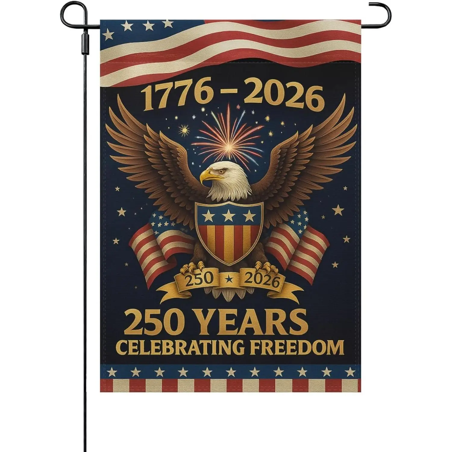 PAUSEBOLL American 250th Anniversary Flag 1776–2026 – “250 Years of Freedom” Patriotic Garden Flag with Bald Eagle & Stars | Double-Sided Outdoor Yard Decoration for Independence Day, July 4th
