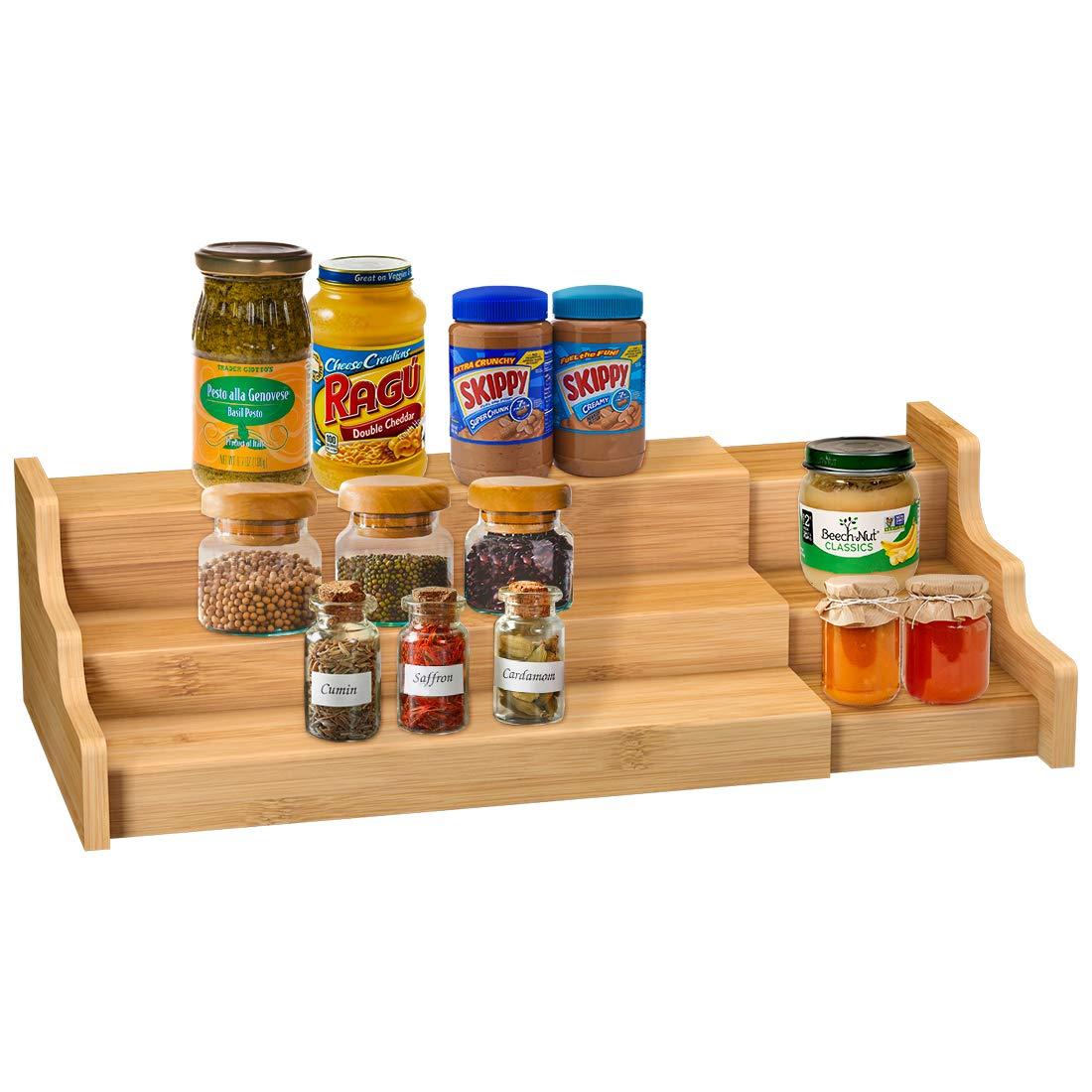 3-Tier Rectangular Expandable Bamboo Can Organizer Racks - Multifunctional, Corrosion-Resistant Canister Storage Holder for Pantry, Desk, Holds Up to 24 Cans, Soda & Canned Goods