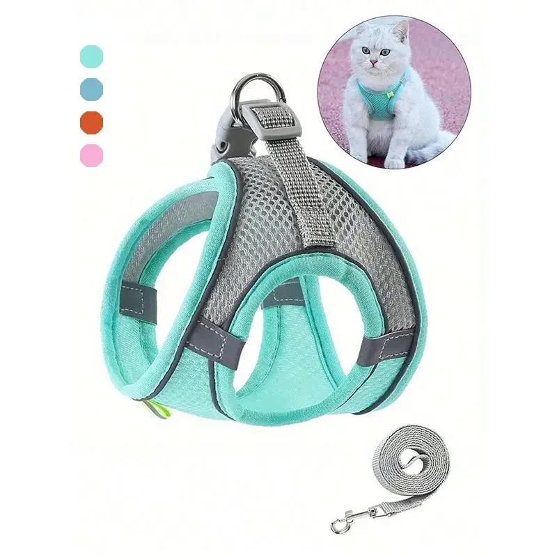 Adjustable Pet Harness & Leash Set, 2 Counts Breathable Mesh Cat Harness with Leash, Pet Supplies for Outdoor Walking, Pet Products, Dog Accessories
