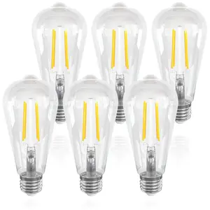 6W LED Edison Light Bulb, 6 Counts Vintage LED Filament Bulb, Non-dimmable Light Bulb for Ceiling Light Fixture