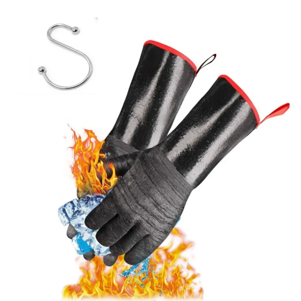 Barbecue Gloves - ° C Thick Heat Resistant Gloves with S-shaped Hook, 14 inch Kitchen Oven Gloves, Waterproof Barbecue Gloves, Oil Resistant Barbecue Gloves, Cooking Gloves, Suitable for Turkey Frying Pot/Baking/Oven/Smoker