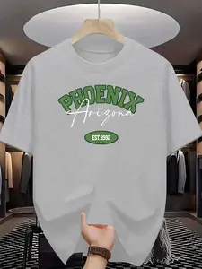 Men's Phoenix Print T-Shirt, Casual Slim-Fit Short Sleeve Top, Retro 1992 Style, Versatile Fashion for Everyday Wear