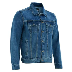 Vance Mens Blue Heavy Duty Denim Button Front Motorcycle Jacket, Jean Jacket for Men