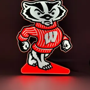 Badgers Football Light Up LED Sign - Red and White Design Featuring Character in Sweater signs bedside decoration Garages Cob Technology