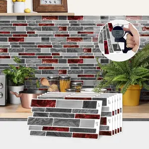 10/20/30PCS Epoxy D-HTP Red-Gray Contrast Stone-Brick Tile Stickers | Removable Waterproof for Home Office School Wall