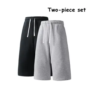 Men’s Summer Trendy Solid Color Casual Sports Two-Piece Set – Simple Loose Fit Knee-Length Shorts