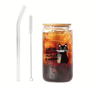 Funny Cat Stylish Coffee Mugs Set Drinkware, Cat Design, Cute Glass Cups for Kitchen, Perfect Gift for Friends Family Cat Lovers
