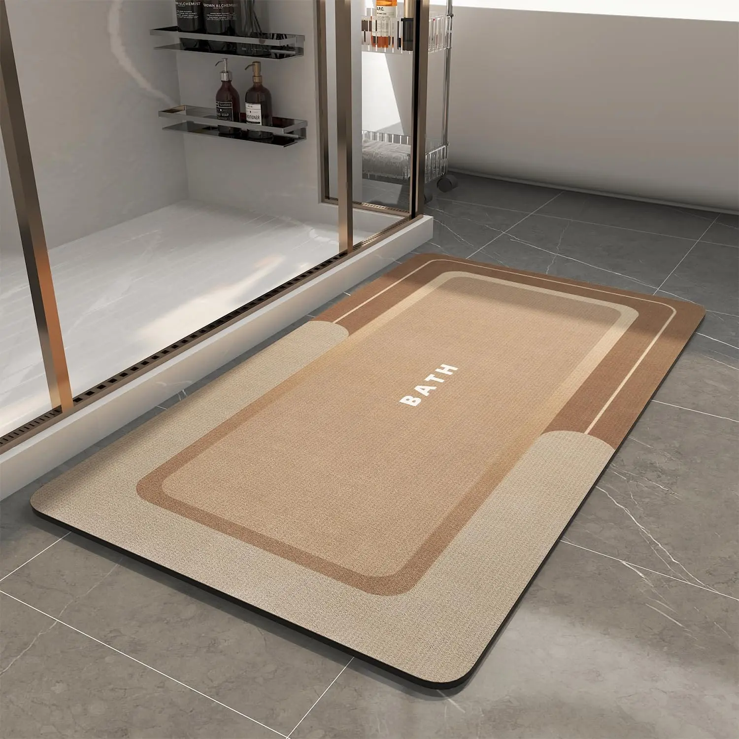 Modern Rectangle Diatomaceous Earth Bath Mat - 1000gsm High-Density Minimalist Thin Quick-Drying Fabric, Non-Slip Rubber Backing, Laundry-Friendly for Bathroom Use