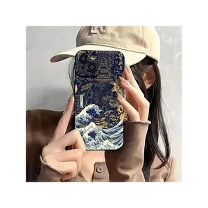 Japanese Wave Art Design Element-Design Phone Case, Suitable For IPhone17/IPhone17 Air/IPhone17 Pro/IPhone17 Pro Max/16 Pro Max/15 Pro Max/14 Pro Max/13 Pro Max/12 Pro Max, Made Of TPU Silicone Material, Providing Shock And Drop Protection
