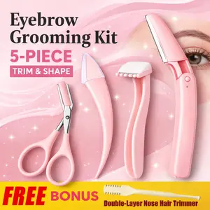 Eyebrow Scissors Set, 5pcs/set Eyebrow Trimmer+Bonus gift: nose hair trimmer, Eyebrow Shaping Tool, Hair Remover (for underarms, legs, and bikini area)Eyebrow Product for Women & Girls Men & Boys Unisex, Portable Eye Makeup Tools for Home