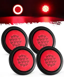 Partsam 4Pcs 4 Inch Round LED Trailer Tail Lights Red with Halo Glow Stop Turn Tail Running Lights 12-24V IP67 Waterproof