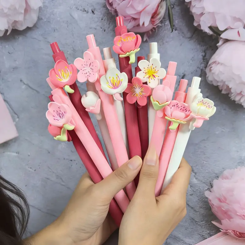 20/30pcs Colorful Flower Themed Retractable Ballpoint Pens Ballpoint Pen Set Office Stationery Writing Tools | Ideal for School, Office, Journaling, and Gifting, Made of Plastic with Medium Point