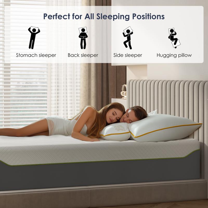 Soges Green Tea Gel Memory Foam Mattress 4-14 Inch, Twin/Full/Queen/King Size with Pressure Relief, Washable Cover, Medium Firm for Adults & Teens, Blue/Light Grey/Dark Green