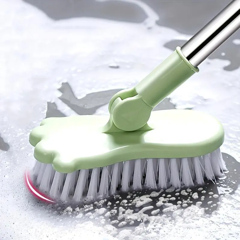 120cm/47.2inch Long Handled Frosted Brush with Rotating Brush Head, Floor Brush, Washing Brush, Adjustable Rod, Small Shower Tile Grouting Brush, Cleaning Brush Suitable for Bathroom, Bathtub, Kitchen, Balcony Wall, Deck, Green