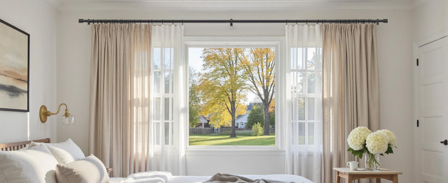 Inovaday Heavy Duty Stable Curtain Rods for windows, Adjustable Window Rod with Finials, 1 Inch Drapery Rod for Bedroom, Living Room, Outdoor Patio