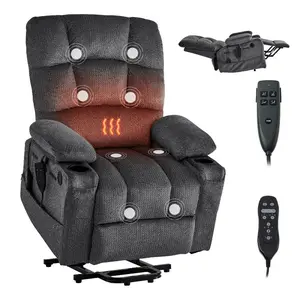 VEVOR Power Lift Recliner Chair, Dual Motor, Large Electric Lift Chair with Heat and Massage for Elderly, Infinite Position Adjustment, Velvet Fabric, with Storage Pockets, Cup Holders, Dark Gray