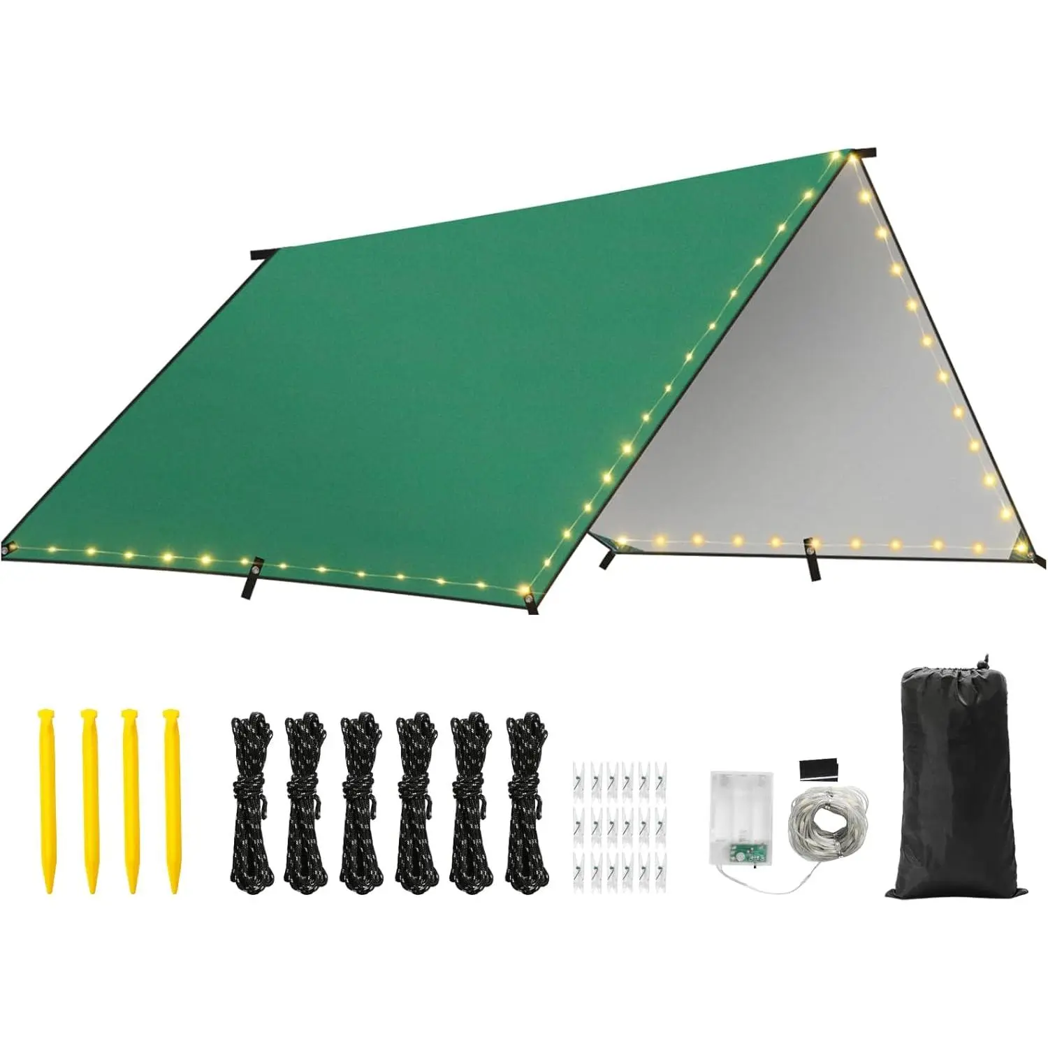 Waterproof Tent Tarp, 9.8 * 9.8 Ft Large Outdoor Shelter Cover with Light Strings, Lightweight Portable Tarp Shelter Rain Tarp Camping Canopy for Hiking Traveling Backpacking outdoor portable tent  camping travel camp picnic Collapsible Silicone Camping B