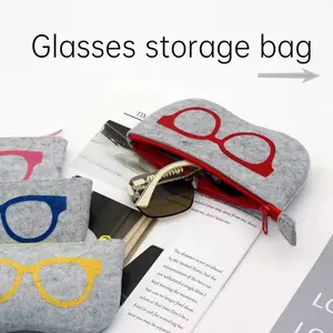1pc Soft Felt Eyeglasses Bag Portable and Durable Anti-scratch Zipper Closure Sunglasses Sunglasses Storage Bag