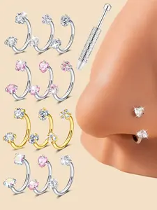 Stainless Steel Cz Nose Ring, Nose Piercing Jewelry, 20 Gauge Hoop Design, Heart & Star Patterns, Unisex Cartilage Earring Studs, Fashionable All-Season Jewelry