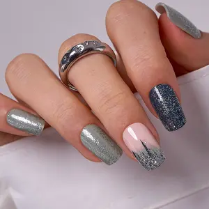 Elegant Light Blue Ombre Glitter Press On Nails | CurvLife Nail | 30pcs Medium Oval Fake Nails | Glossy Finish with Sparkle & Soft Gradient | Easy to Apply, Comfortable & Long-Lasting | Ideal for Daily Wear, Business, Teas & Elegant Occasions