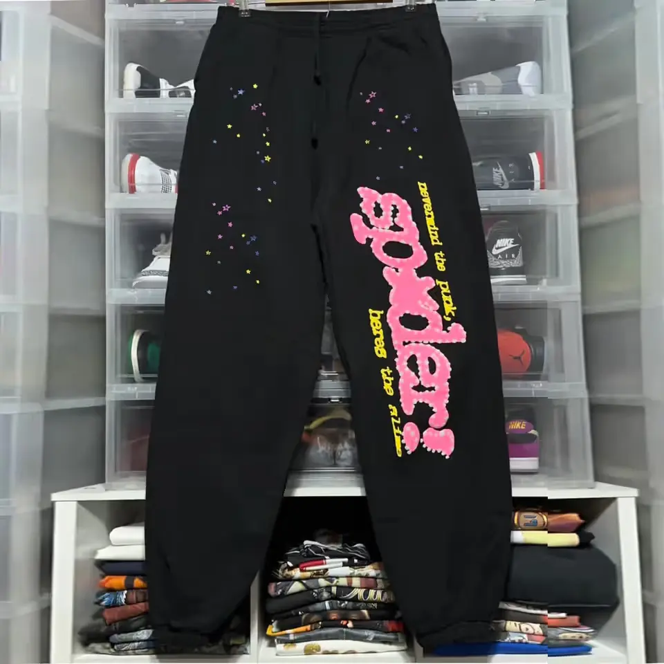 Full Print Sp5der Style Black Sweatpants Pink Graphic Print, Sp5der Sweatpants, Casual Unisex Sweatpants For Fan, Street Style, Gift for Men Women