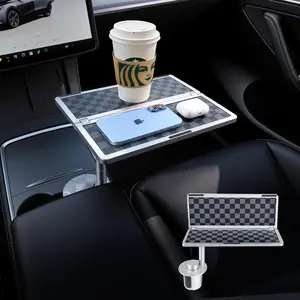 360 °   Rotating Car Table & Car Tray Desk for Round Cup Holder, Foldable Design & Easy Install, Car Accessories Compatible with Tesla