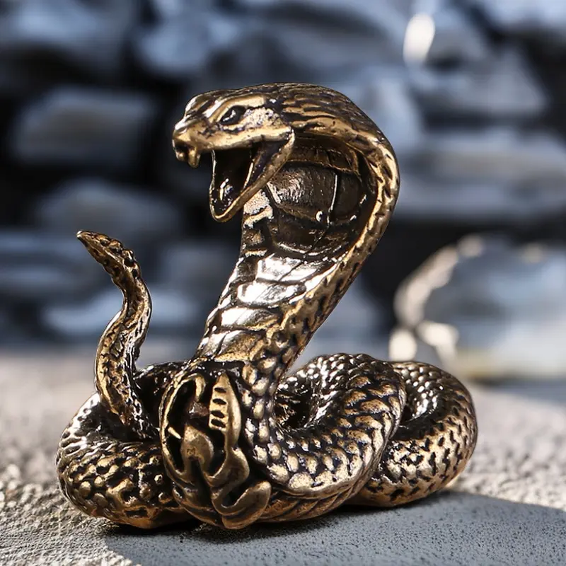 Solid Copper Snake Zodiac Tea Table Ornament, Vintage Cobra Figurine, Handcrafted Copper Sculpture, Christmas Festival Decor, Solid Metal Decor, Collectible Home Decor, Decorative Home Ornament, Figurines Decor, Home Decoration Collectible, Gifts