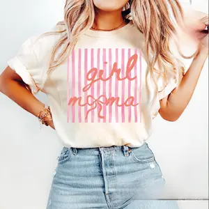 Girl Mama T-Shirt, Cute Mom Life Tee, Pink Striped Graphic Shirt for Moms, Motherhood Outfit, Mother's Day Gift, Gift For New Moms Mothers Day Top