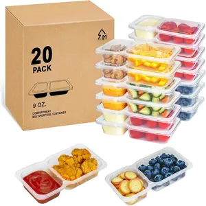 Snack Containers with , 9 oz Double Compartment Plastic Snack Pack Containers Portion Control Meal Prep Snack Boxes  20 Sets for Work Travel School