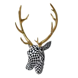 Mosaic Deer Head Wall Hanging Animal Statue, Grid Antler Decorative Piece, Home Decoration for Living Room and Entranceway