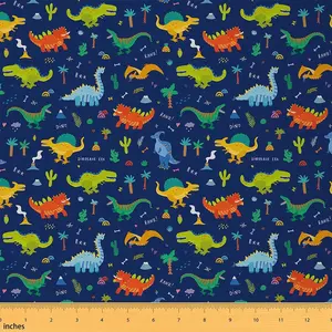 Dinosaur Fabric By The Yard,1 Yard,Cartoon Cute Jungle Dino Upholstery Fabric for Chairs,Wild Animal Wildlife Blue Print Decorative Waterproof Fabric