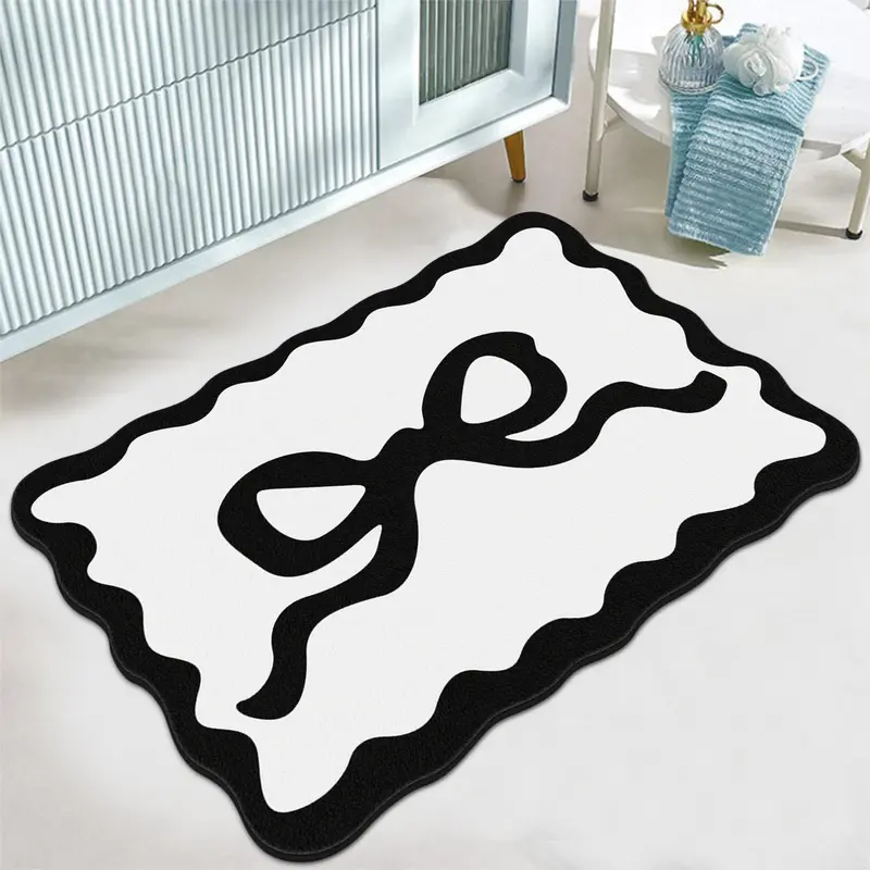 Modern Simple Cute Bow Pattern Wave Rug, Home Decor Rug, Bedroom Bedside Mat, Soft Comfort Absorbent Plush Foot Pad, Suitable for Living Room Bathroom, Water Absorbent Rug, Soft Area Rug