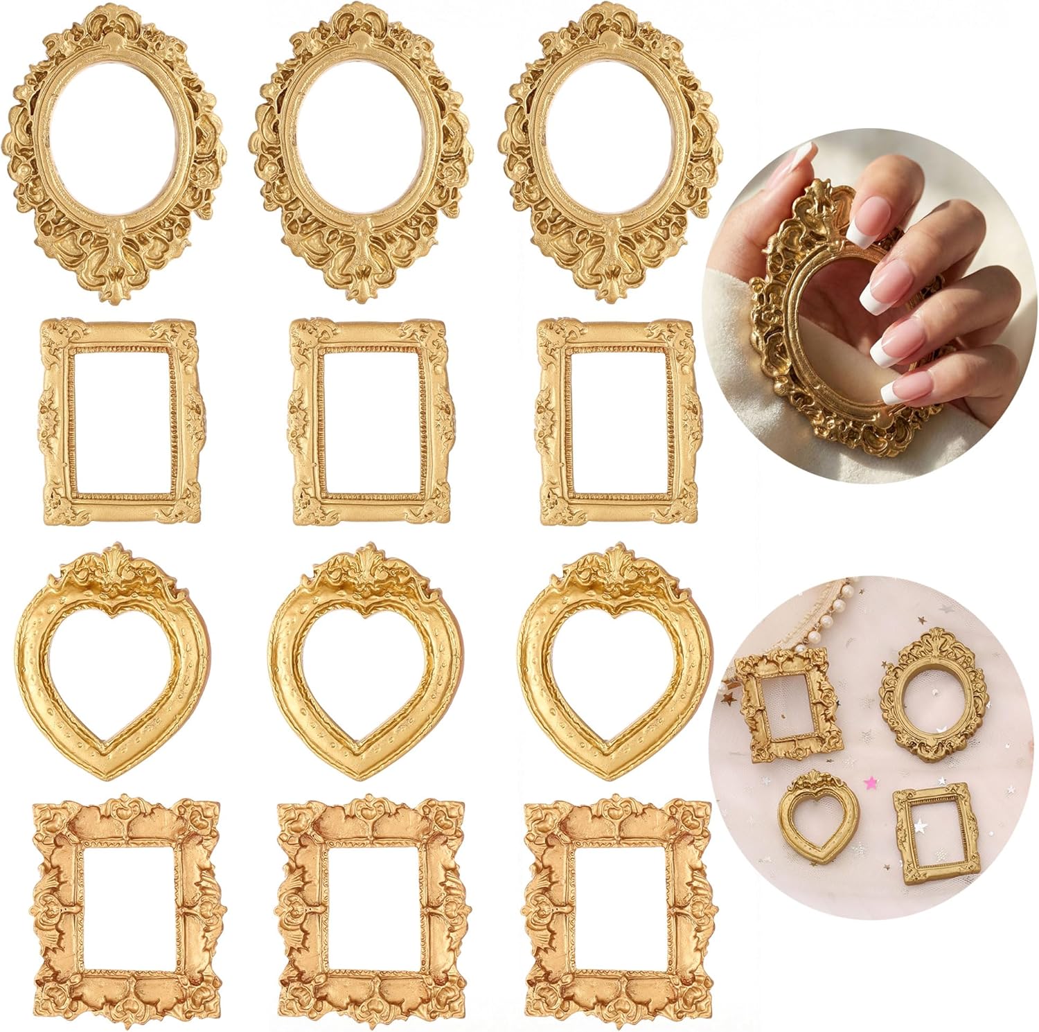 12Pcs Mini Gold Picture Frames,  Photography Prop, Miniature House Ornament, High Quality Frame, Classic Rectangular Frame，Gift for Parents, Couples, and Best Friends