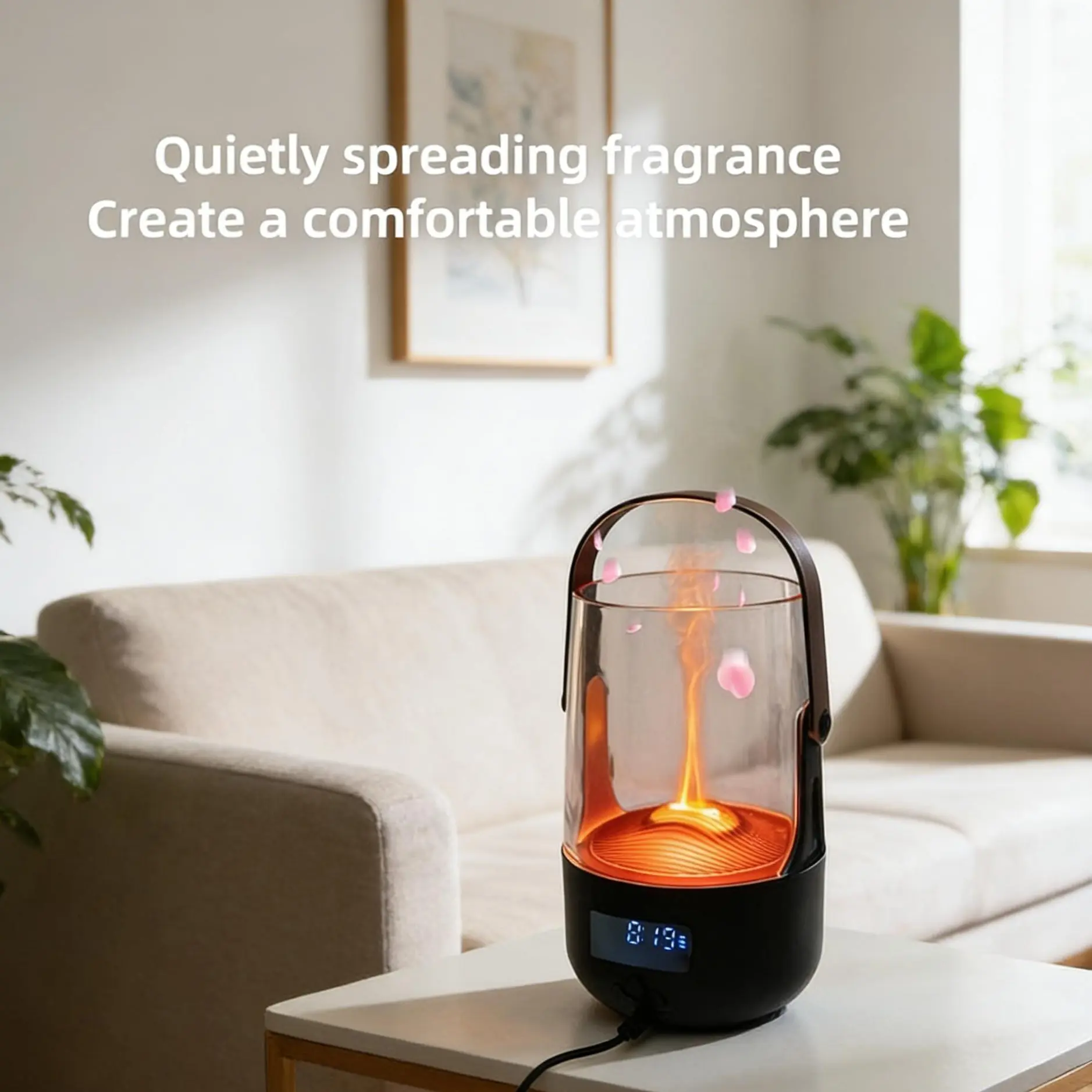 200ML Retro Style Diffuser with Flame Effect Aromatherapy Humidifier Timer Settings Dual Color Lighting Waterless Auto-Off Portable Design for Room Use and Anxiety Relief - Fragrance Machine