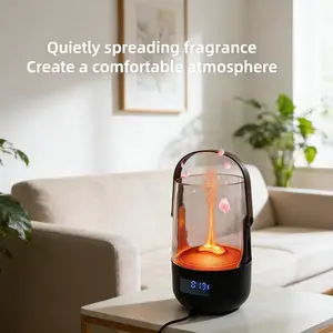 200ML Retro Style Diffuser with Flame Effect Aromatherapy Humidifier Timer Settings Dual Color Lighting Waterless Auto-Off Portable Design for Room Use and Anxiety Relief - Fragrance Machine